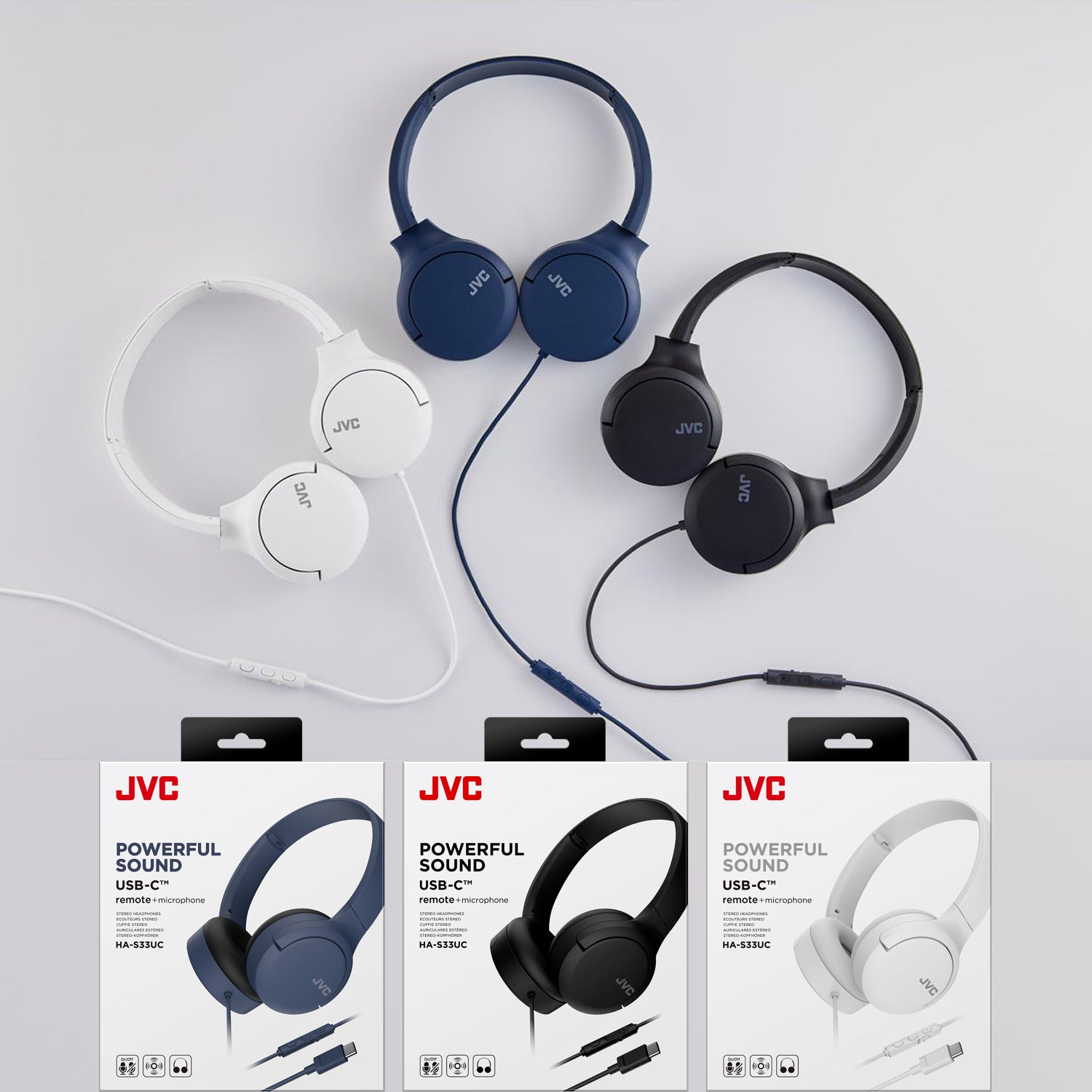 JVC - Casque filaire USB-C avec micro – Léger, confortable, pliable, Bleu - HA-S33UC-A - Simple Boutique