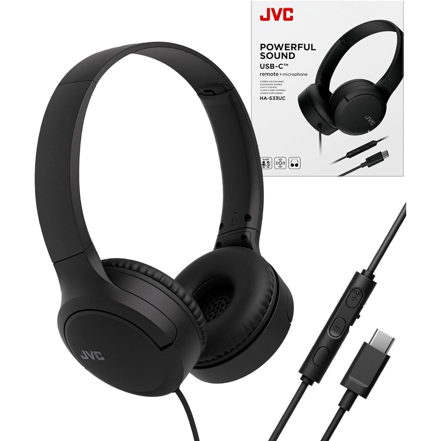 JVC - Casque filaire USB-C avec micro – Léger, confortable, pliable, Noir - HA-S33UC-B - Simple Boutique