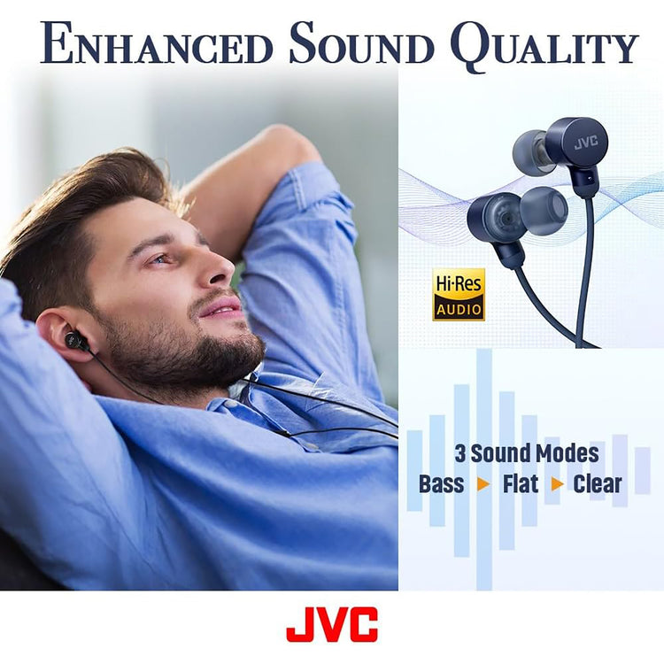JVC - Écouteurs Intra-Auriculaire Filaires, USB-C, Haute Résolution, Microphone Intégré, Bleu - Simple Boutique
