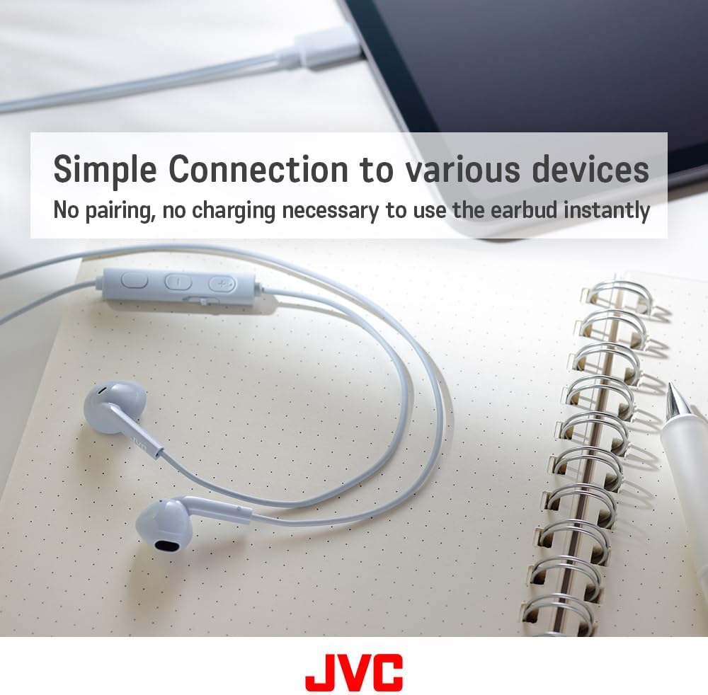 JVC - Écouteurs Intra-Auriculaires USB Type-C avec Microphone et Télécommande Intégré, Bleu Pâle - Simple Boutique
