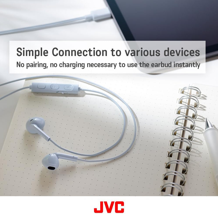 JVC - Écouteurs Intra-Auriculaires USB Type-C avec Microphone et Télécommande Intégré, Bleu Pâle - Simple Boutique