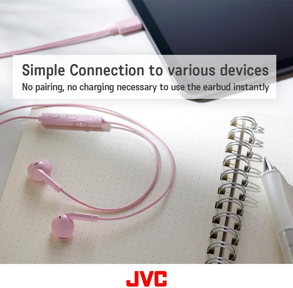 JVC - Écouteurs Intra-Auriculaires USB Type-C avec Microphone et Télécommande Intégré, Rose - Simple Boutique