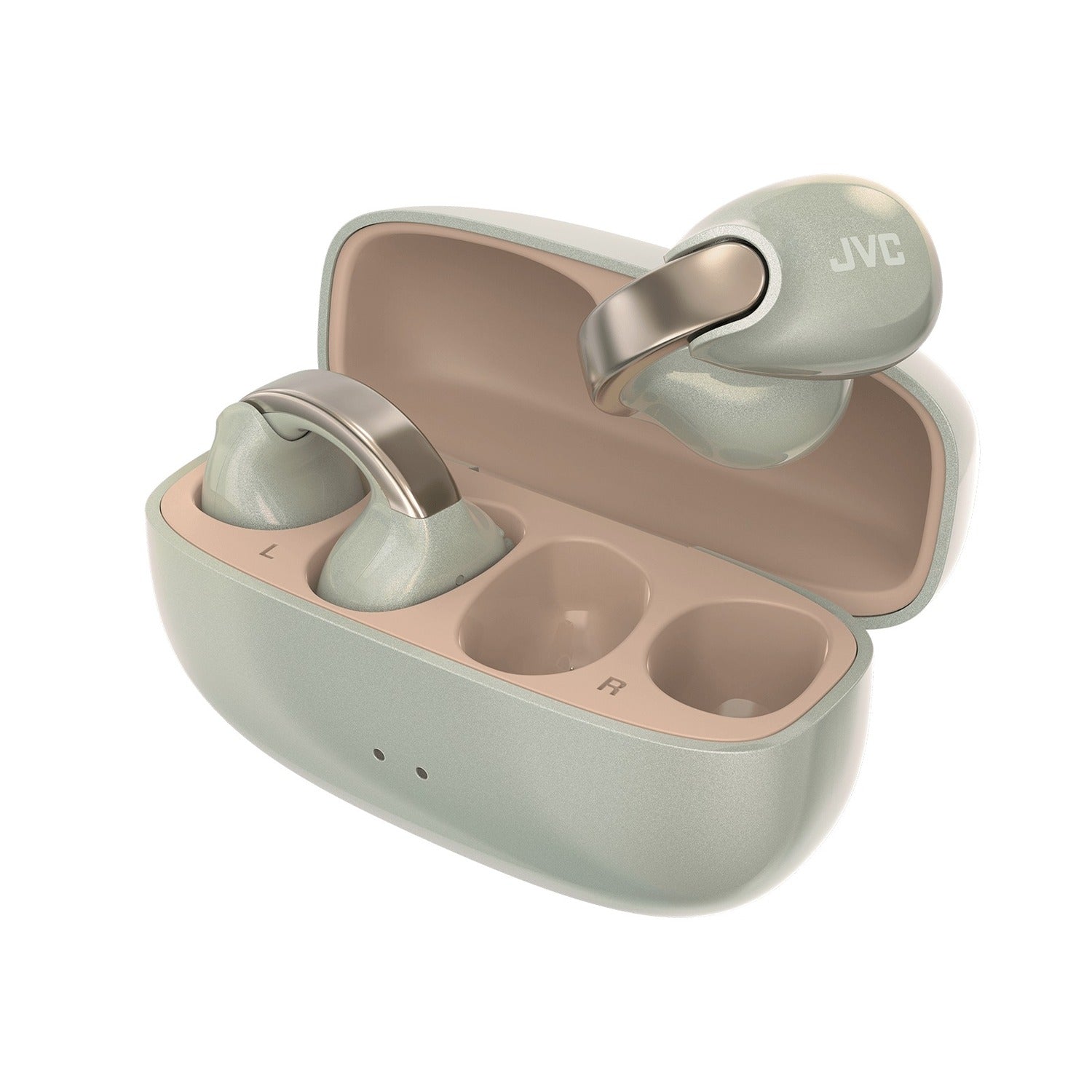 JVC - Écouteurs Nearphones Sans-Fil Édition Perle avec Boitier de Recharge et Microphone Intégré, Olive Salée - Simple Boutique