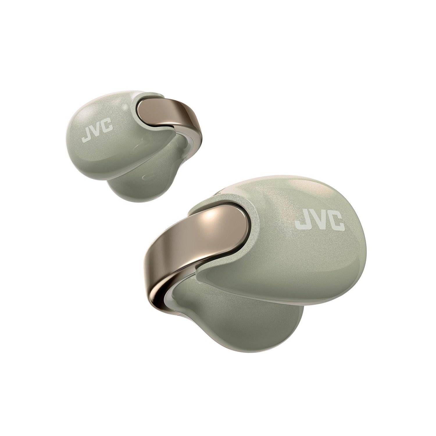 JVC - Écouteurs Nearphones Sans-Fil Édition Perle avec Boitier de Recharge et Microphone Intégré, Olive Salée - Simple Boutique