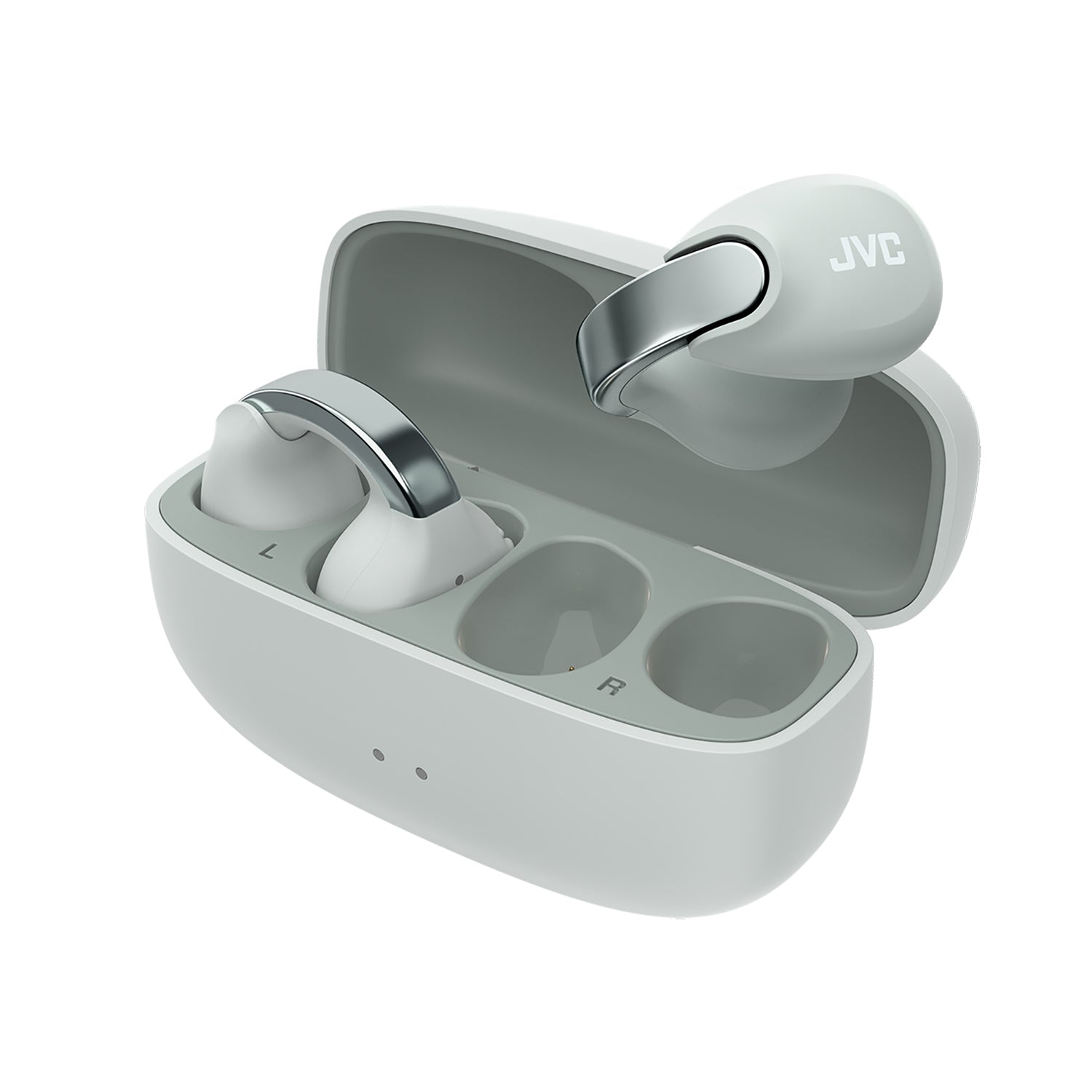 JVC - Écouteurs Nearphones Sans-Fil avec Boitier de Recharge et Microphone Intégré, Gris - Simple Boutique
