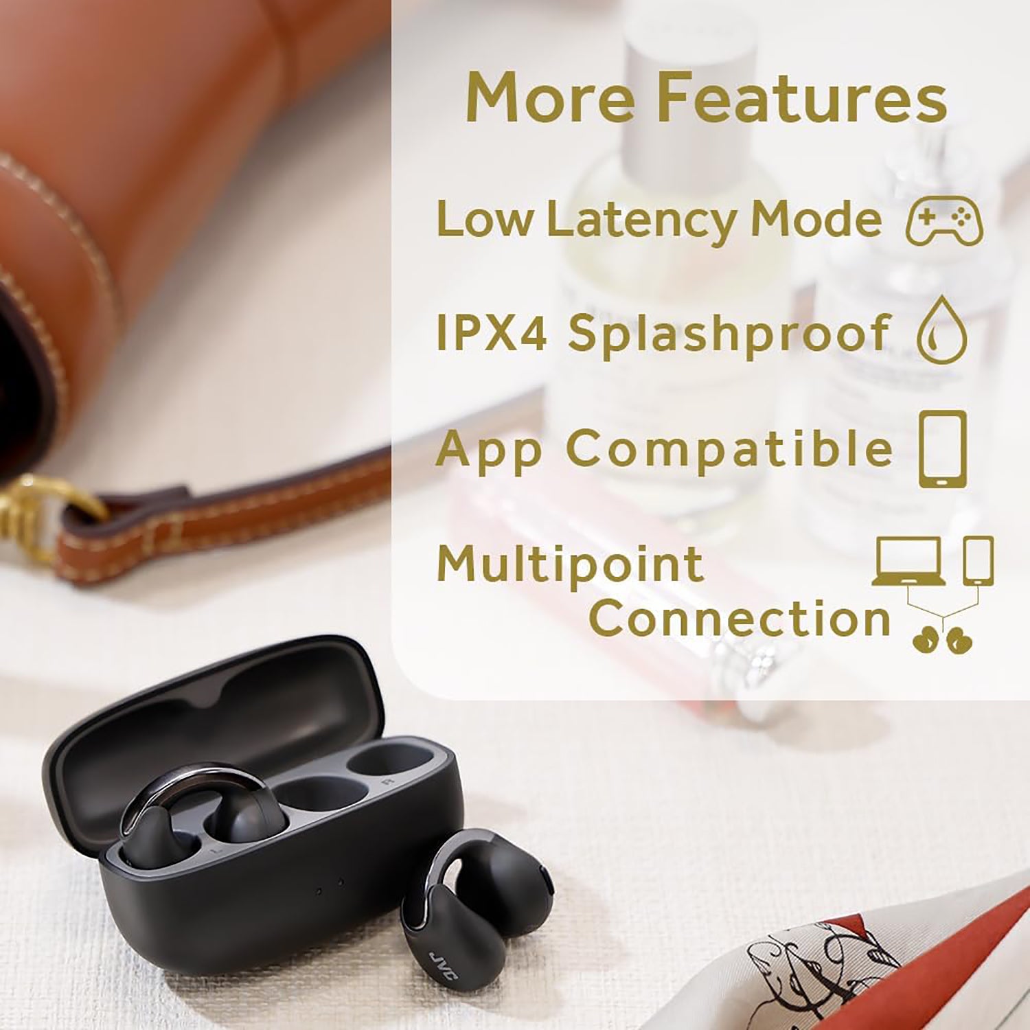 JVC - Écouteurs Nearphones Sans-Fil avec Boitier de Recharge et Microphone Intégré, Noir - Simple Boutique