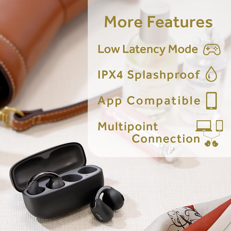 JVC - Écouteurs Nearphones Sans-Fil avec Boitier de Recharge et Microphone Intégré, Noir - Simple Boutique