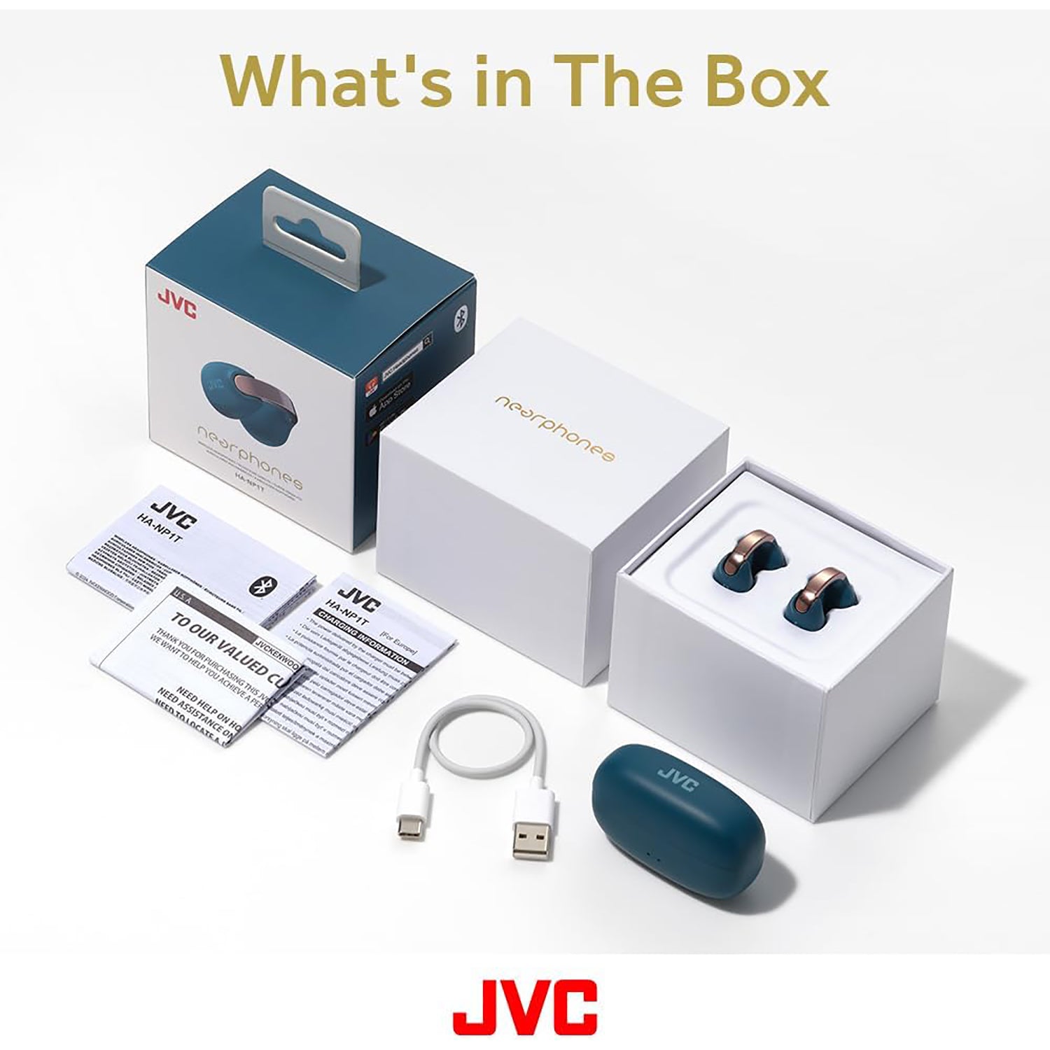 JVC - Écouteurs Nearphones Sans-Fil avec Boitier de Recharge et Microphone Intégré, Noir - Simple Boutique