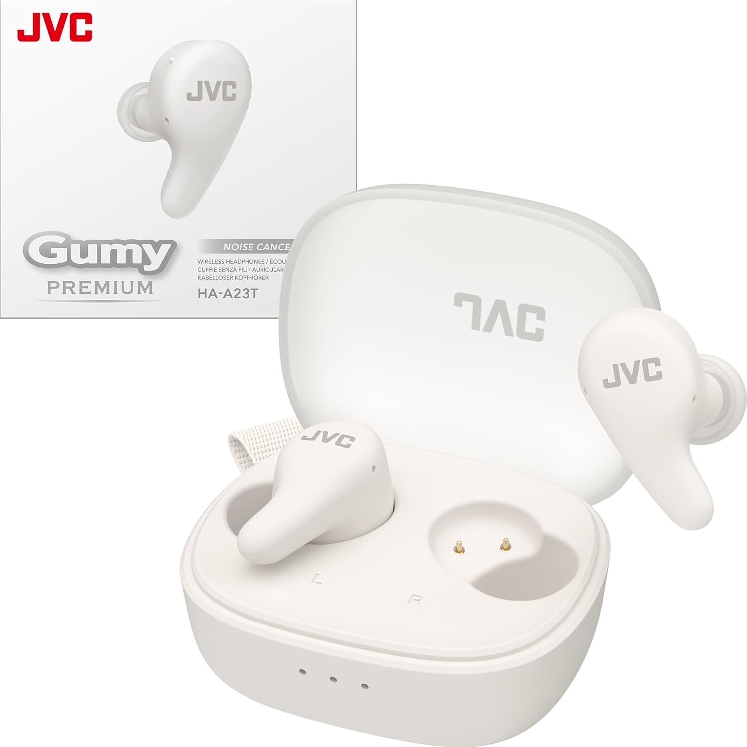 JVC - Écouteurs Sans Fil Gumy Premium Bluetooth ANC, 26H Autonomie, Blanc Coconut - HA-A23T-W - Simple Boutique