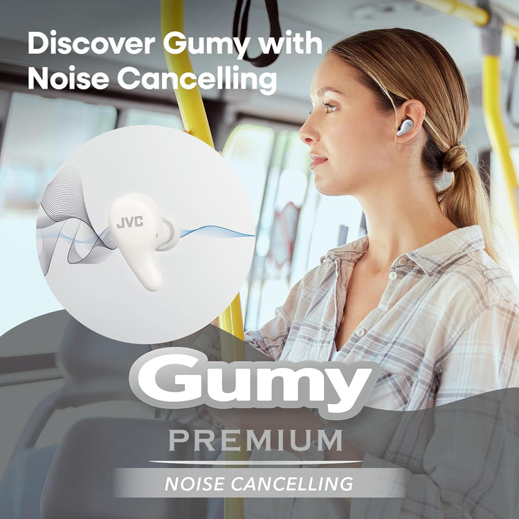JVC - Écouteurs Sans Fil Gumy Premium Bluetooth ANC, 26H Autonomie, Blanc Coconut - HA-A23T-W - Simple Boutique