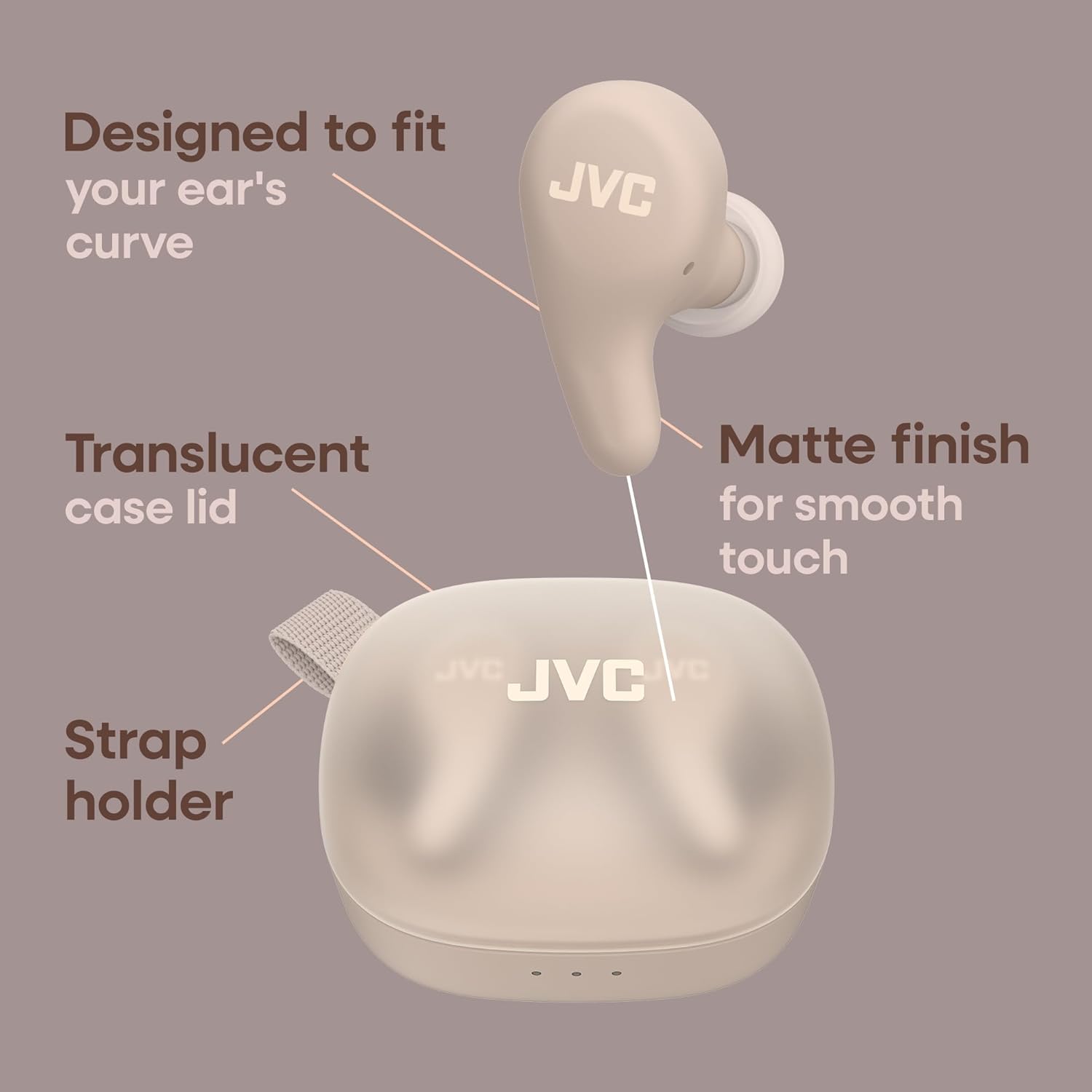JVC - Écouteurs Sans Fil Gumy Premium Bluetooth ANC, 26H Autonomie, Brun Mocha - HA-A23T-T - Simple Boutique