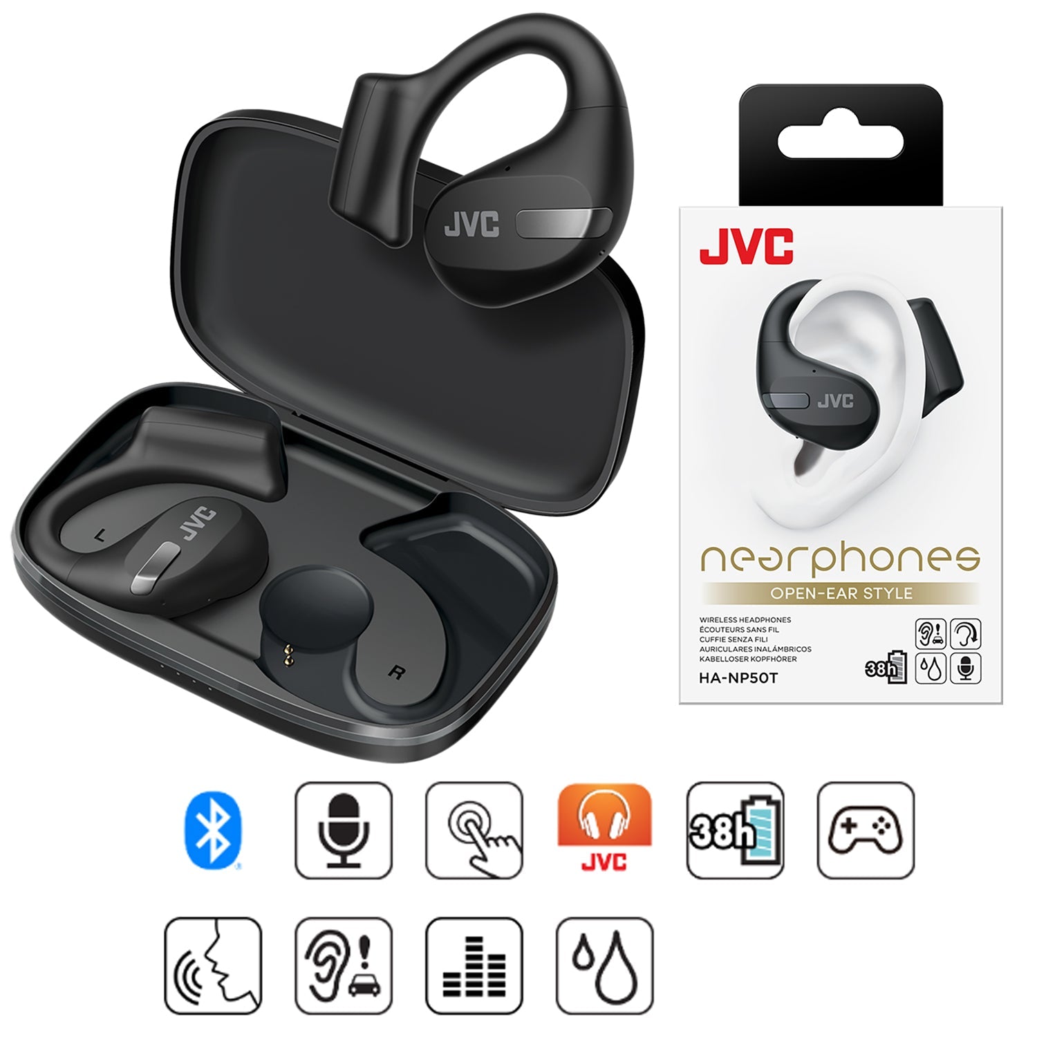 JVC - Écouteurs Sans-Fil Intra-Auriculaires, Bluetooth 5.3 avec Microphone et Boitier de Chargement, Noir - Simple Boutique