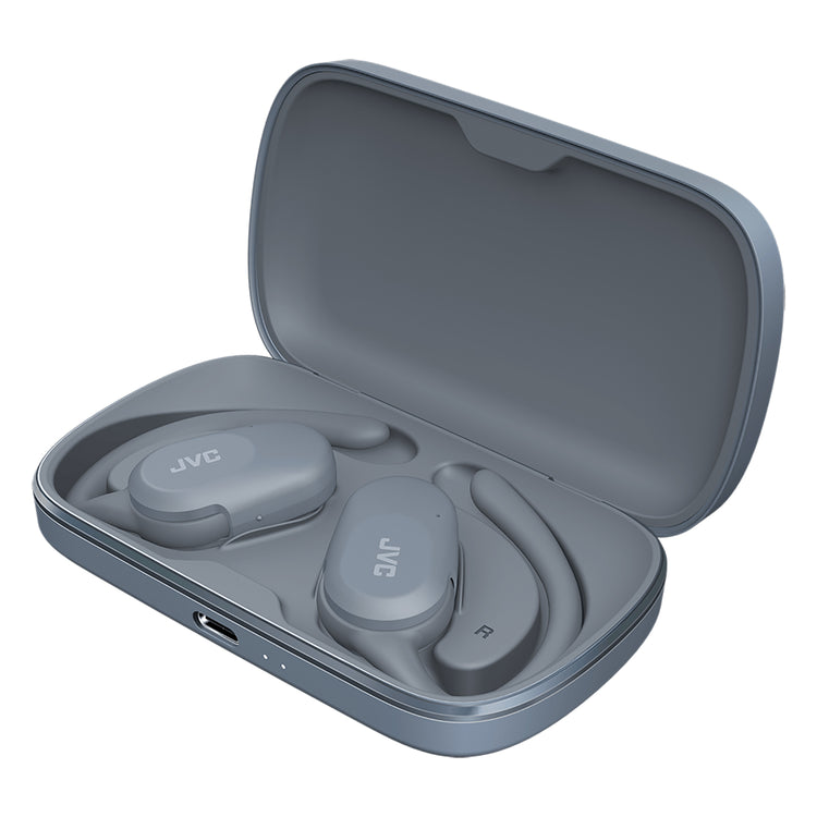 JVC - Écouteurs Sans Fil à Oreille Ouverte Nearphones avec Boitier de Reacharge, Bleu - Simple Boutique