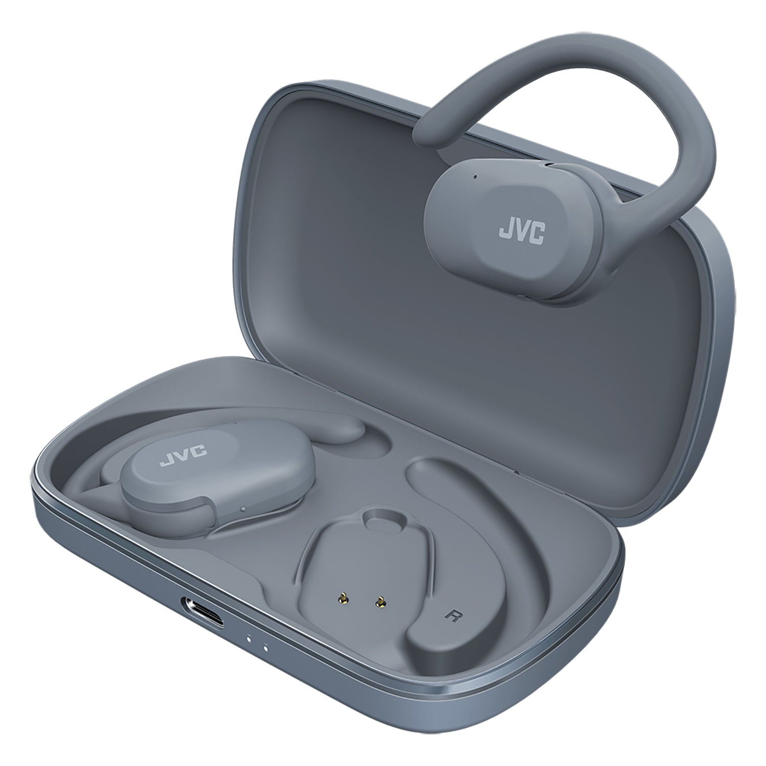 JVC - Écouteurs Sans Fil à Oreille Ouverte Nearphones avec Boitier de Reacharge, Bleu - Simple Boutique
