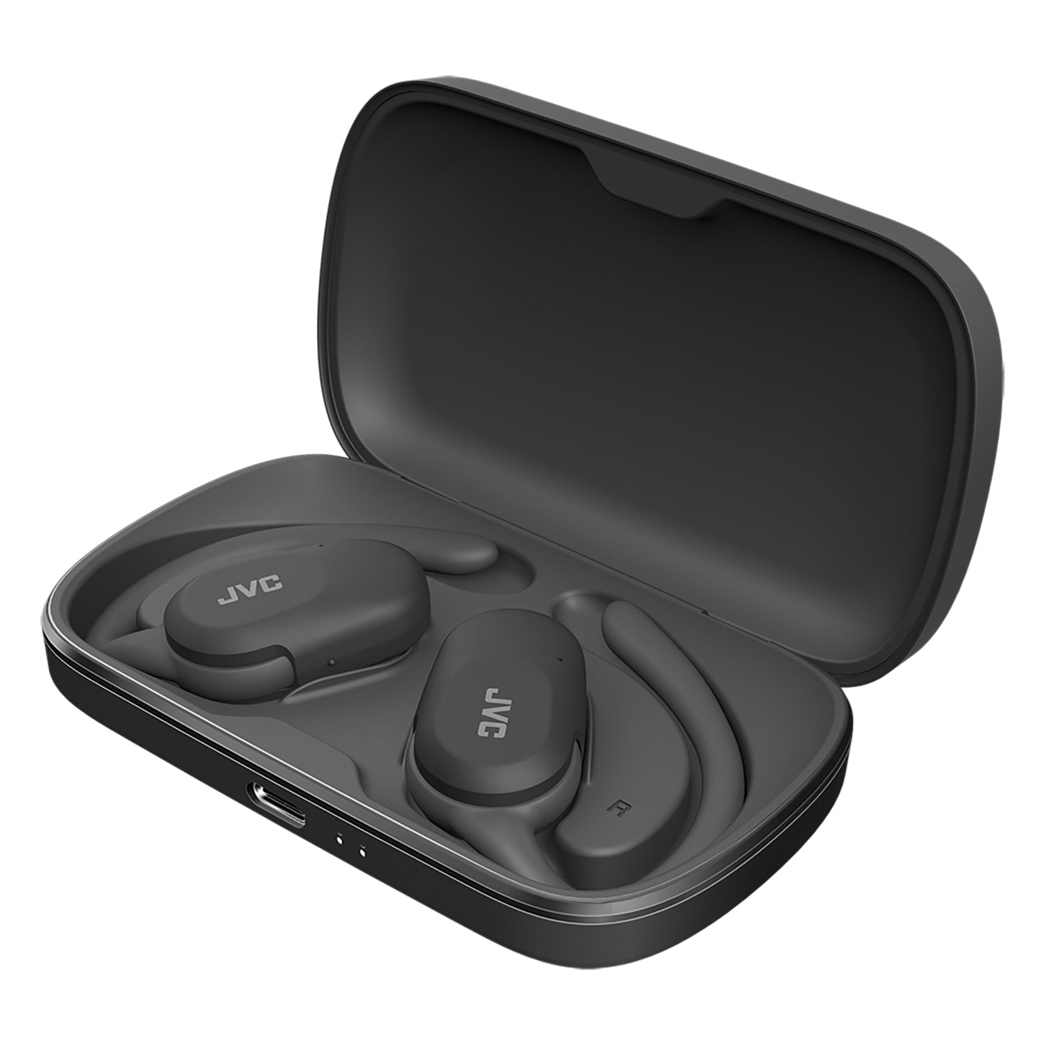 JVC - Écouteurs Sans Fil à Oreille Ouverte Nearphones avec Boitier de Reacharge, Noir - Simple Boutique