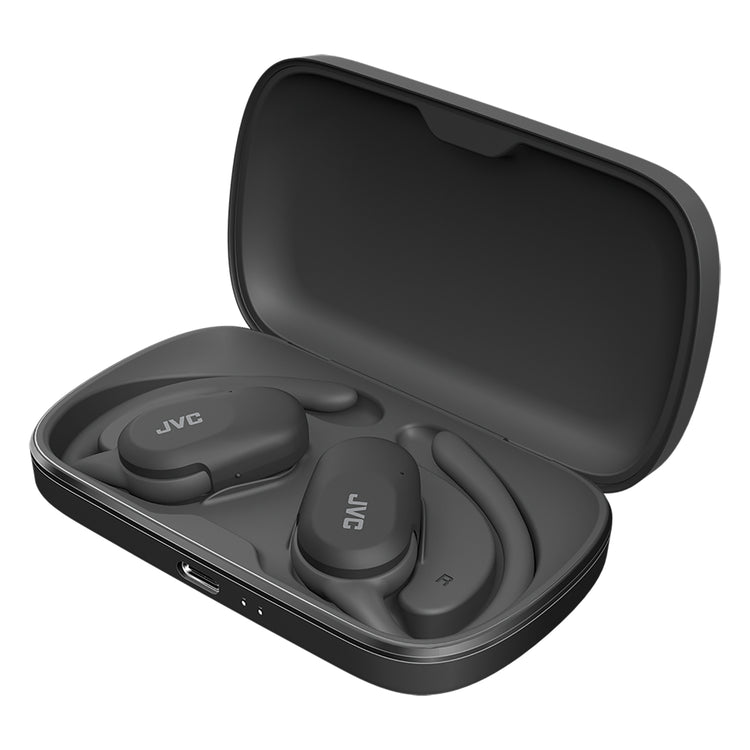 JVC - Écouteurs Sans Fil à Oreille Ouverte Nearphones avec Boitier de Reacharge, Noir - Simple Boutique