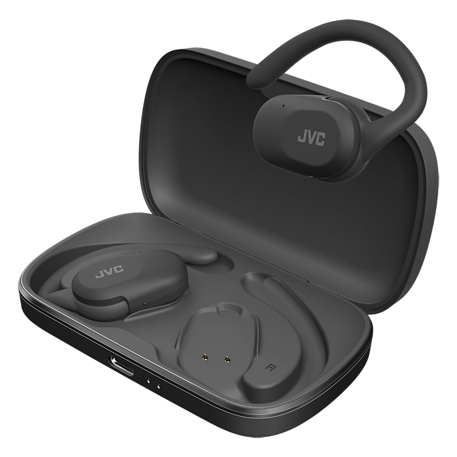 JVC - Écouteurs Sans Fil à Oreille Ouverte Nearphones avec Boitier de Reacharge, Noir - Simple Boutique