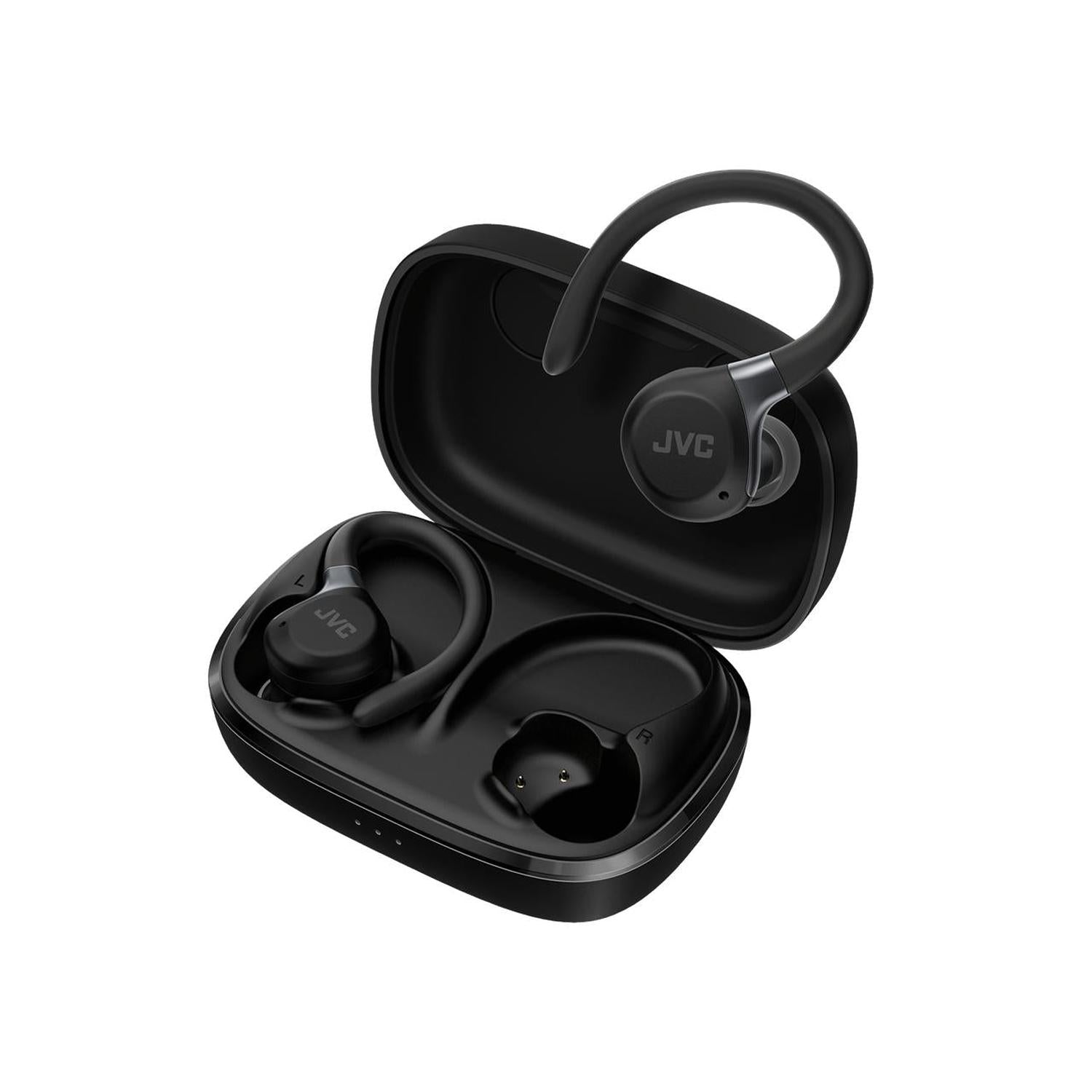JVC - Écouteurs Sport Sans Fil avec Réduction Active du Bruit, Mode Ambiant, Crochets d’Oreille, 30h Autonomie, IPX5, Bluetooth 5.1, Noir - HA-EC75T-B - Simple Boutique