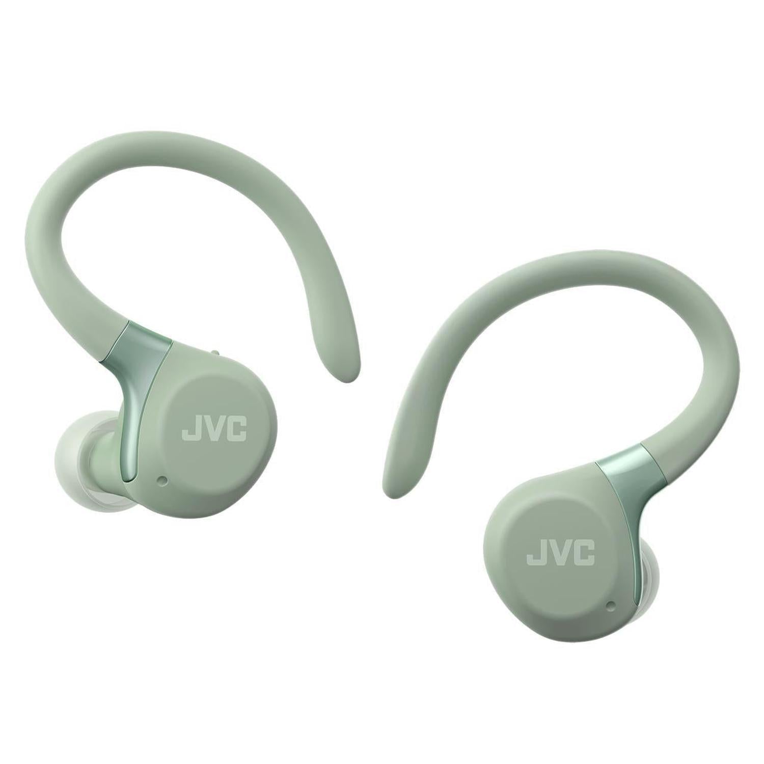 JVC - Écouteurs Sport Sans Fil avec Réduction Active du Bruit, Mode Ambiant, Crochets d’Oreille, 30h Autonomie, IPX5, Bluetooth 5.1, Vert - HA-EC75T-G - Simple Boutique