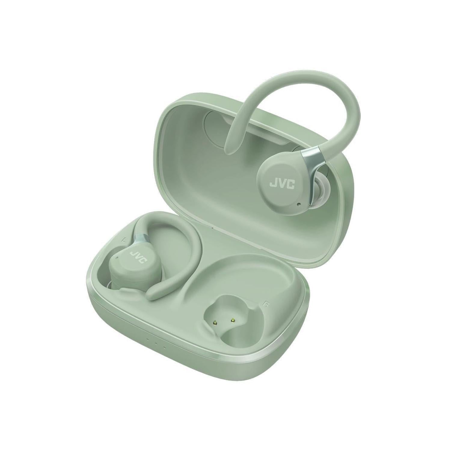 JVC - Écouteurs Sport Sans Fil avec Réduction Active du Bruit, Mode Ambiant, Crochets d’Oreille, 30h Autonomie, IPX5, Bluetooth 5.1, Vert - HA-EC75T-G - Simple Boutique