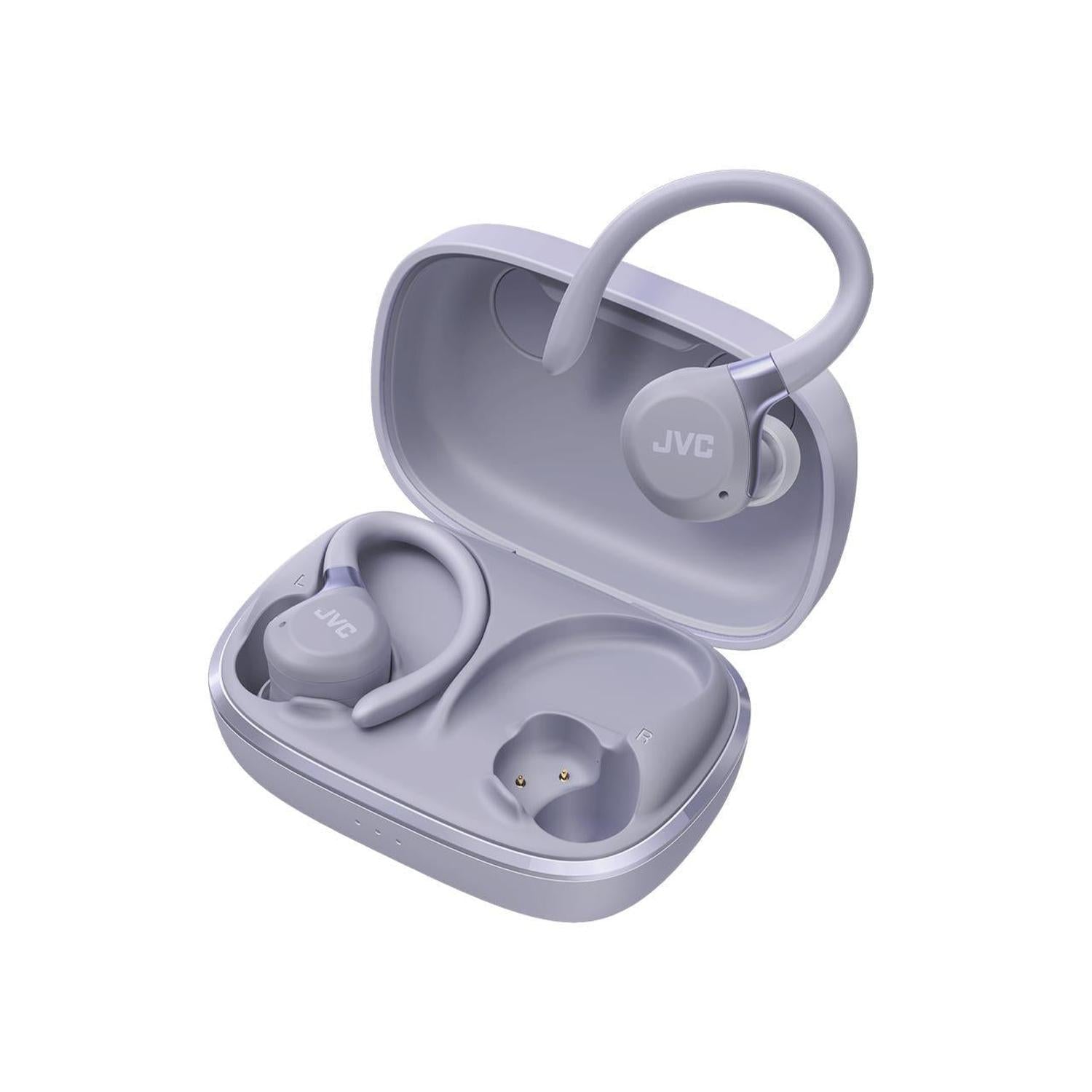 JVC - Écouteurs Sport Sans Fil avec Réduction Active du Bruit, Mode Ambiant, Crochets d’Oreille, 30h Autonomie, IPX5, Bluetooth 5.1, Violet - HA-EC75T-V - Simple Boutique