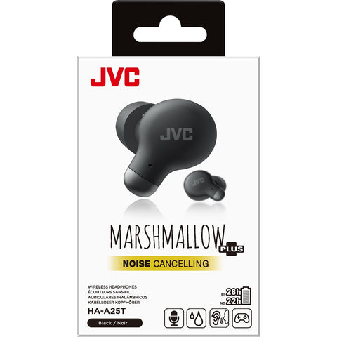 JVC HA-A25T-B - Écouteurs Intra-Auriculaire Marshmallow avec Suppression du Bruit, Bluetooth 5.3, Boitier de Recharge et Commandes Tactiles, Noir
