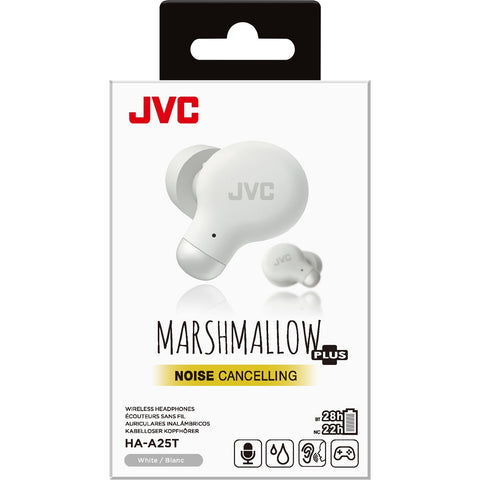 JVC HA-A25T-W - Écouteurs Intra-Auriculaire Marshmallow avec Suppression du Bruit, Bluetooth 5.3, Boitier de Recharge et Commandes Tactiles, Blanc