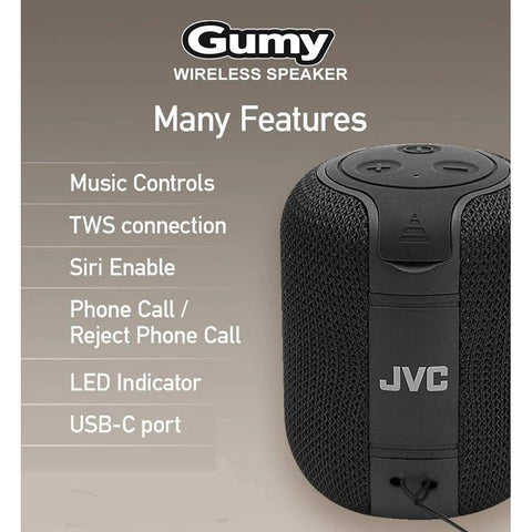 JVC - Haut-Parleur Sans-Fil Portable, Bluetooth 5.3, Autonomie de 15 Heures, Noir
