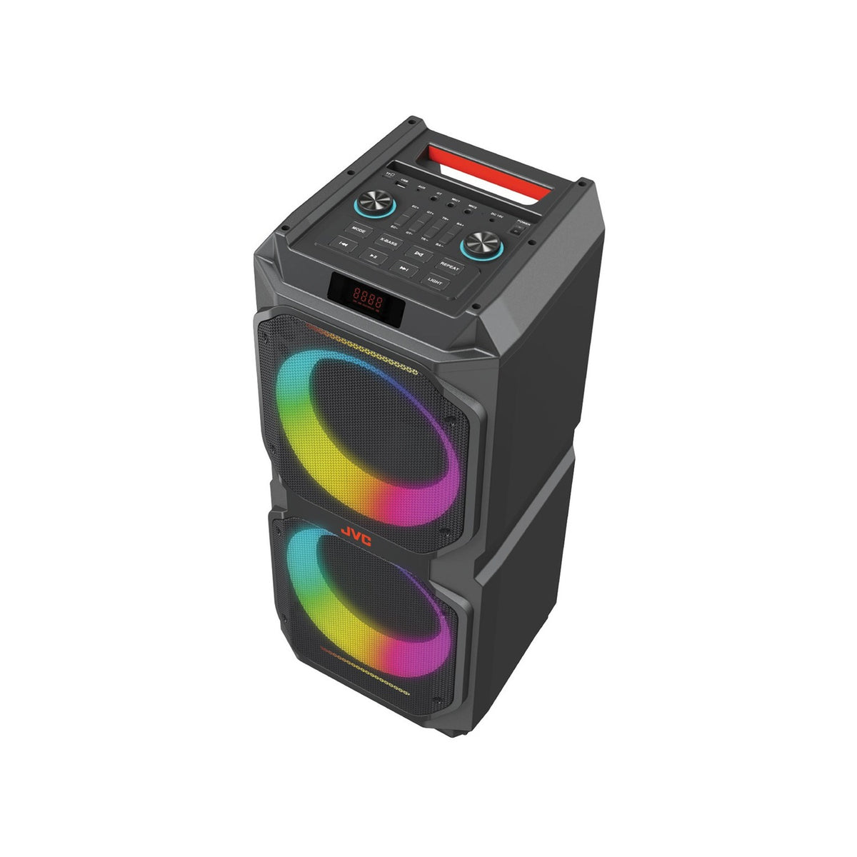 JVC - Haut-Parleur de Fête Sans-Fil Kaboom 120 W, Deux Woofers 8 po, Karaoké et Guitare, Éclairage DEL, IPX5, Noir - Simple Boutique