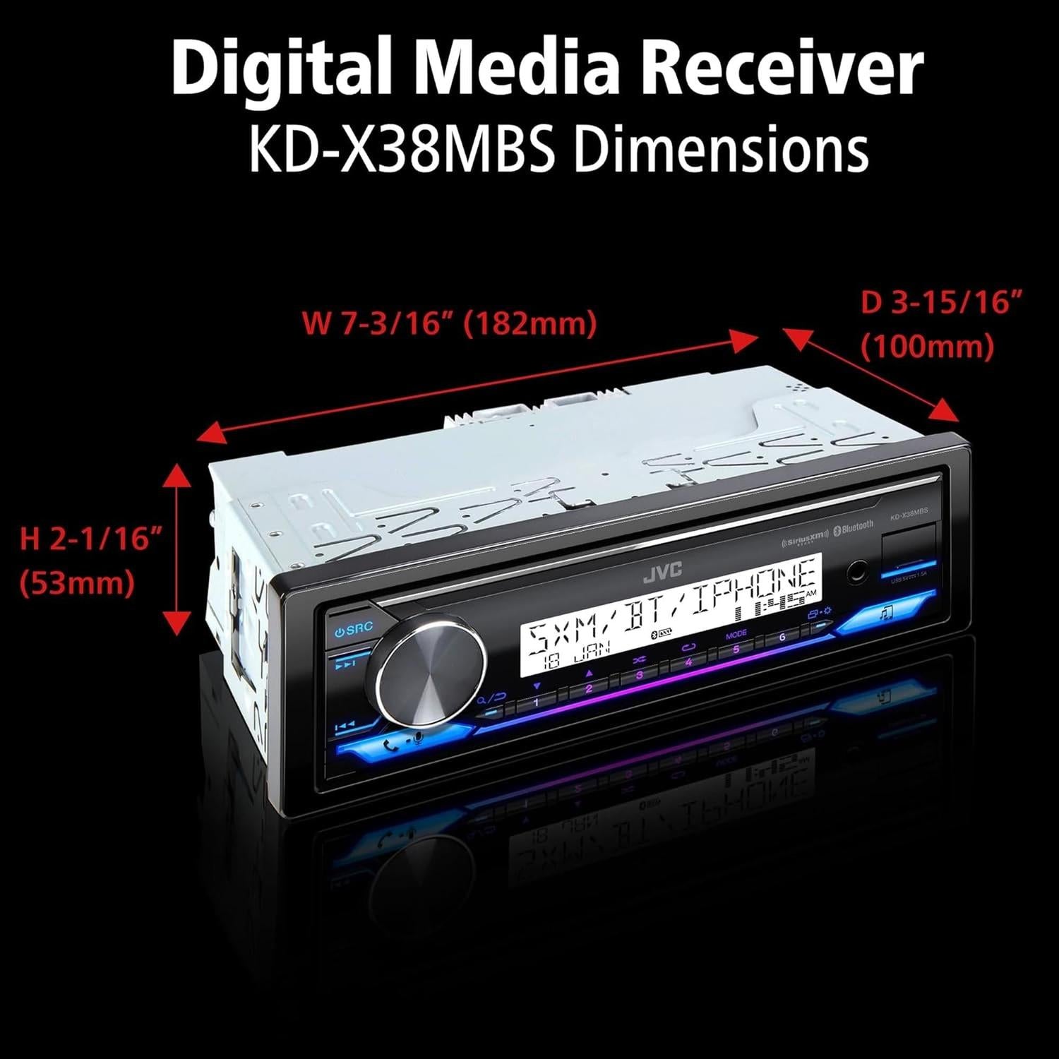 JVC KW-X38MBS – Récepteur Marine Bluetooth, IPX5, SiriusXM Ready, Commande iPod/iPhone, Écran LCD 2 Lignes - Simple Boutique