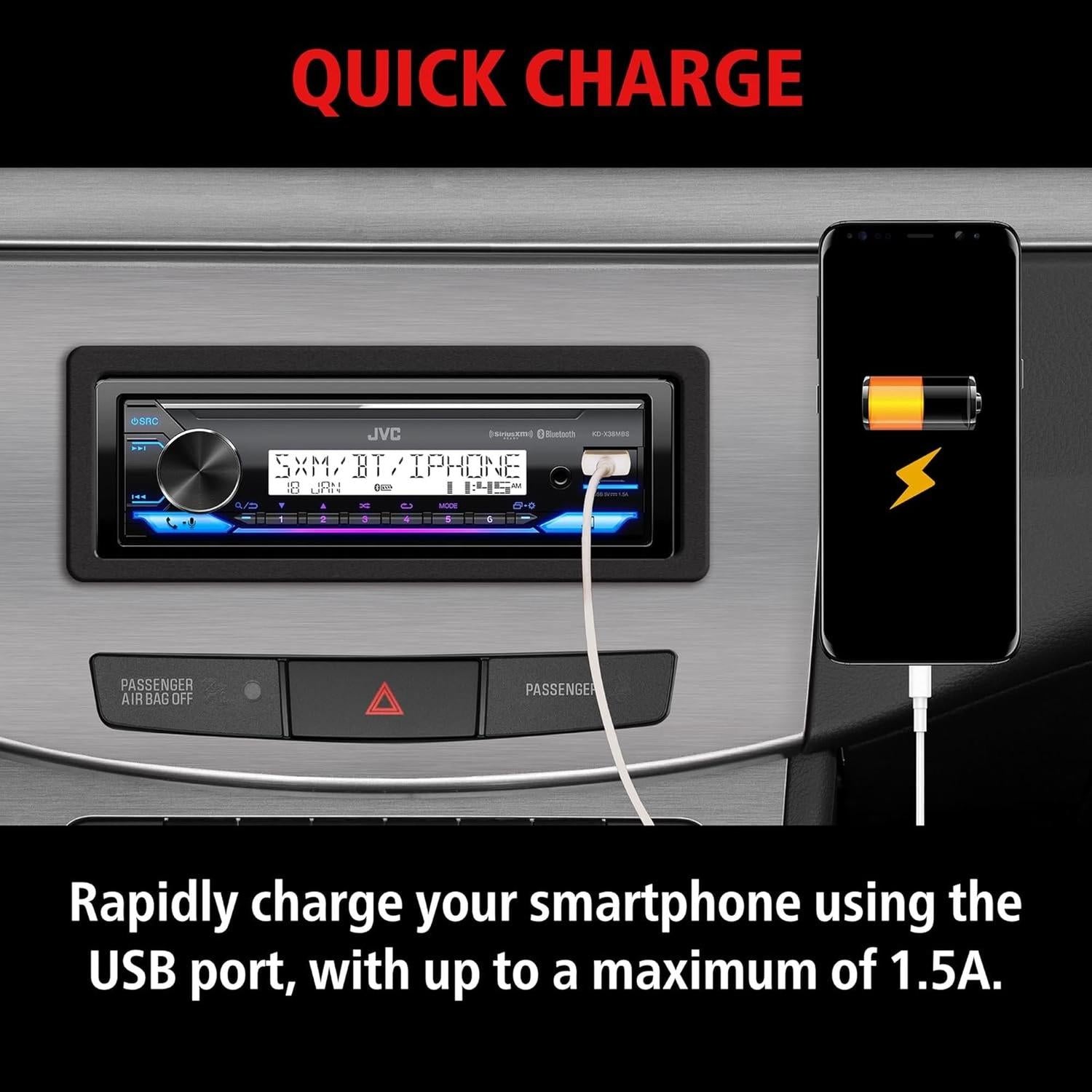 JVC KW-X38MBS – Récepteur Marine Bluetooth, IPX5, SiriusXM Ready, Commande iPod/iPhone, Écran LCD 2 Lignes - Simple Boutique