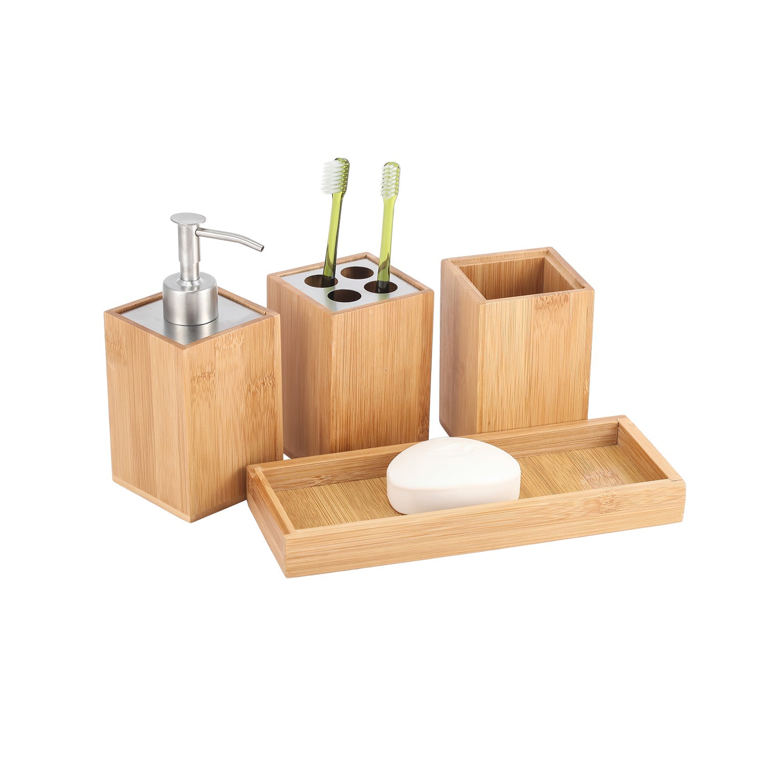 Jessar - Ensemble 4 Morceaux d'accessoires de Salle de Bain en Bambou - Simple Boutique