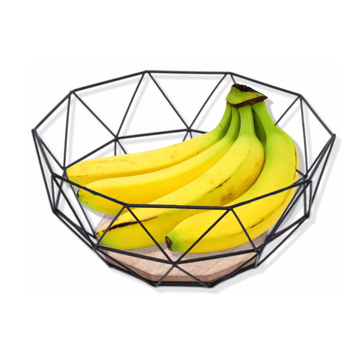 Jessar - Ensemble de 2 Paniers à Fruits en Acier Thermolaqué avec Base en Bambou, Noir - Simple Boutique