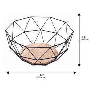 Jessar - Ensemble de 2 Paniers à Fruits en Acier Thermolaqué avec Base en Bambou, Noir - Simple Boutique