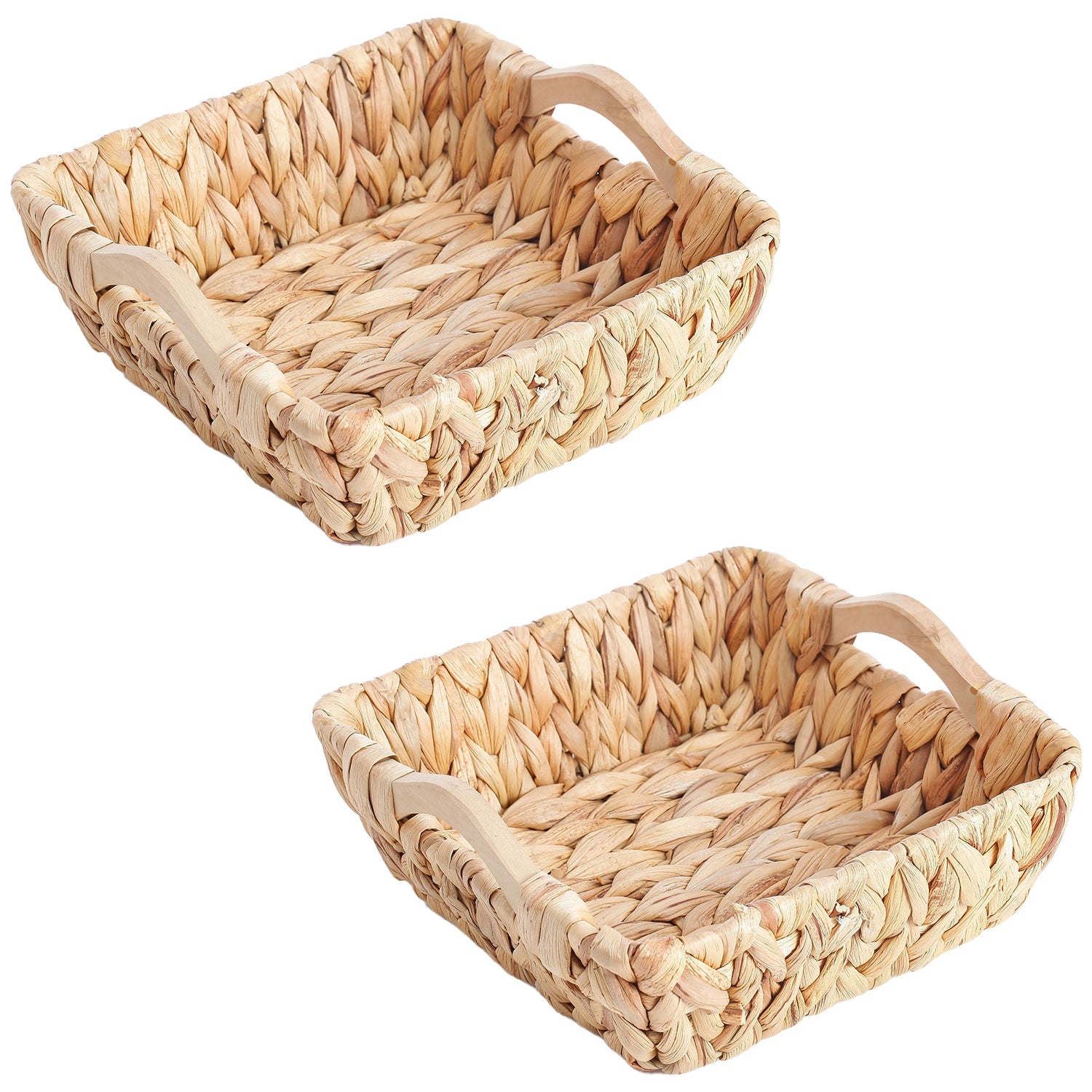 Jessar - Ensemble de 2 Paniers de Rangements en Jacinthe d'eau avec Poignées en Bois - Simple Boutique