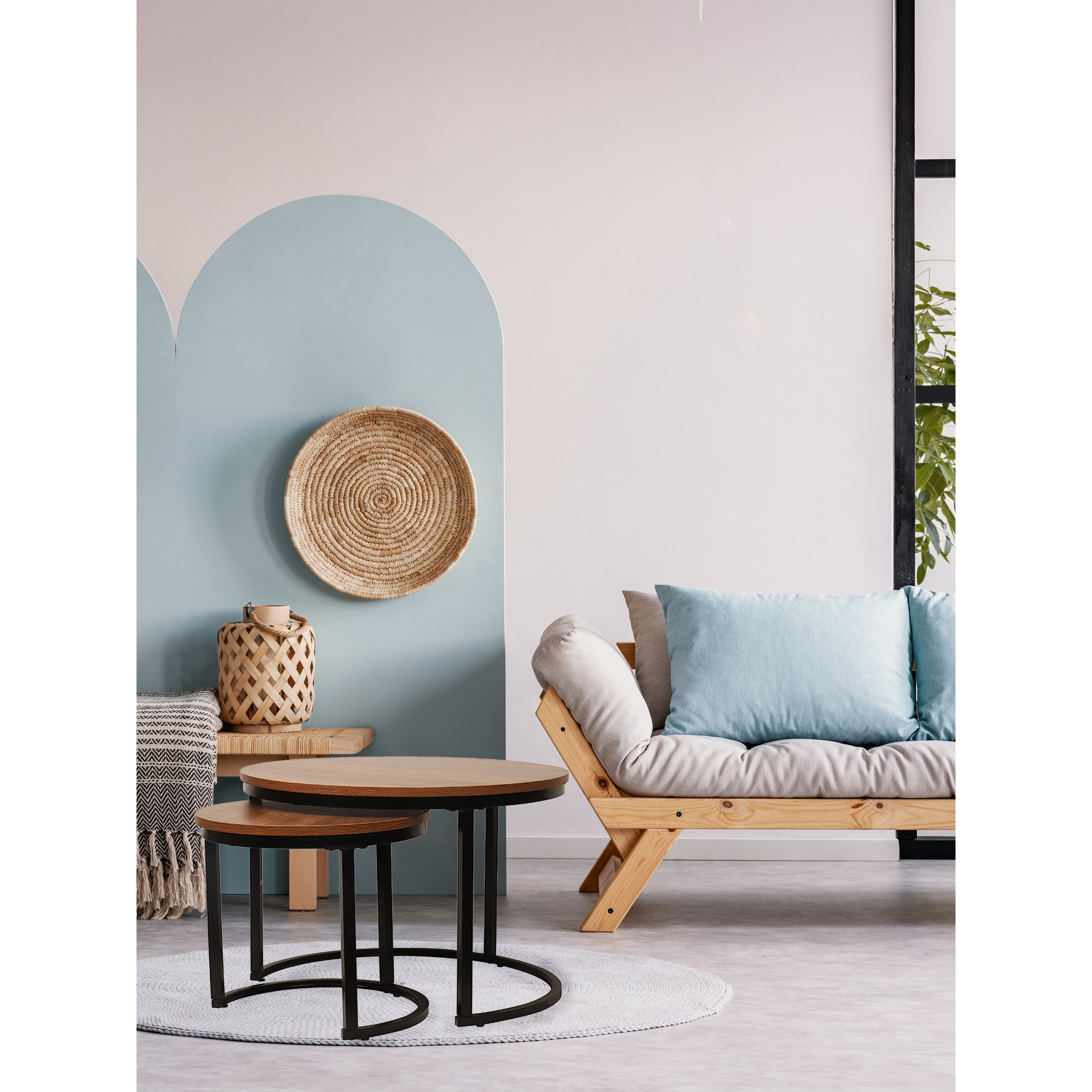 Jessar - Ensemble de 2 Tables à Café Rondes, De la Collection Bali, Grain de Bois Brun - Simple Boutique