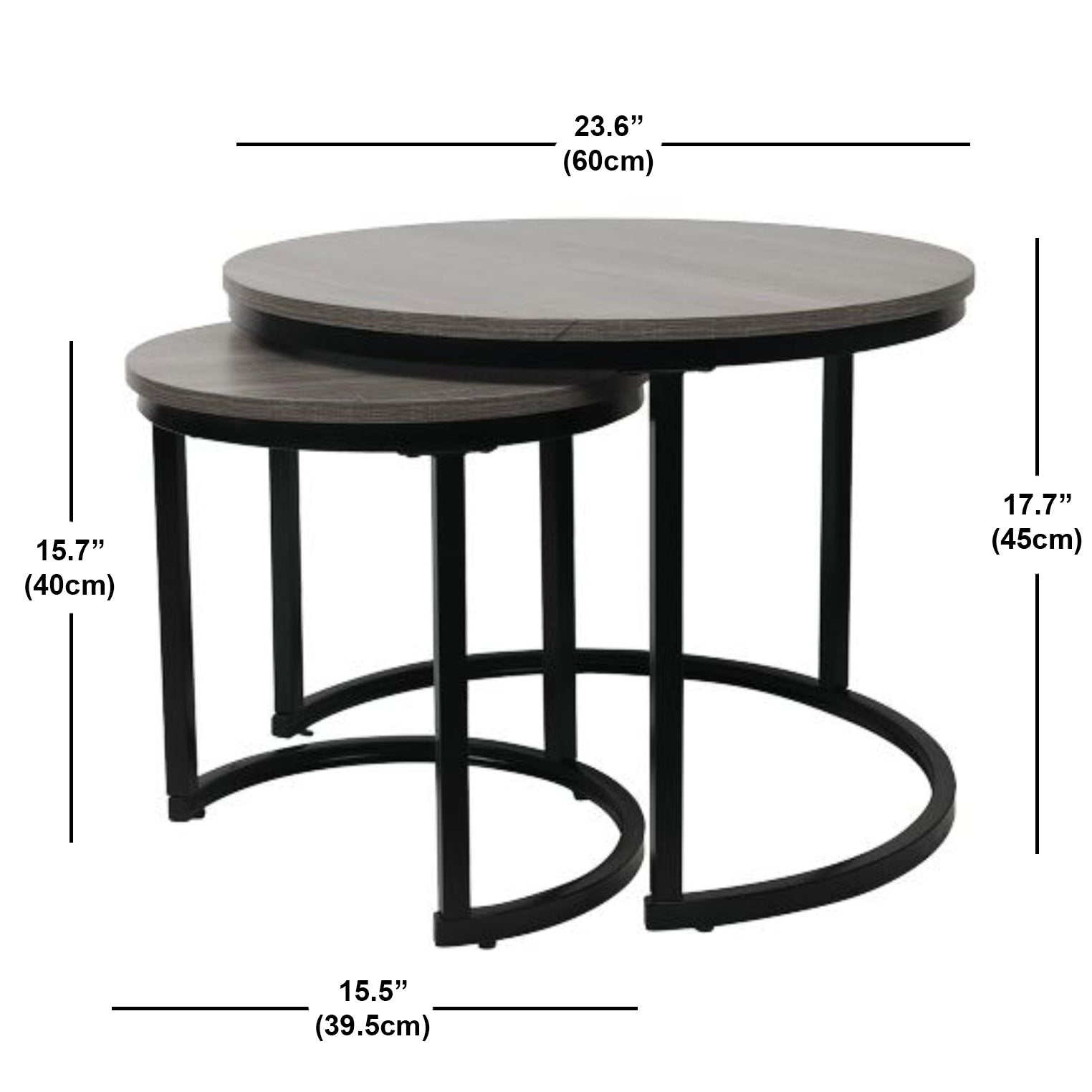 Jessar - Ensemble de 2 Tables à Café Rondes, De la Collection Bali, Grain de Bois Gris - Simple Boutique