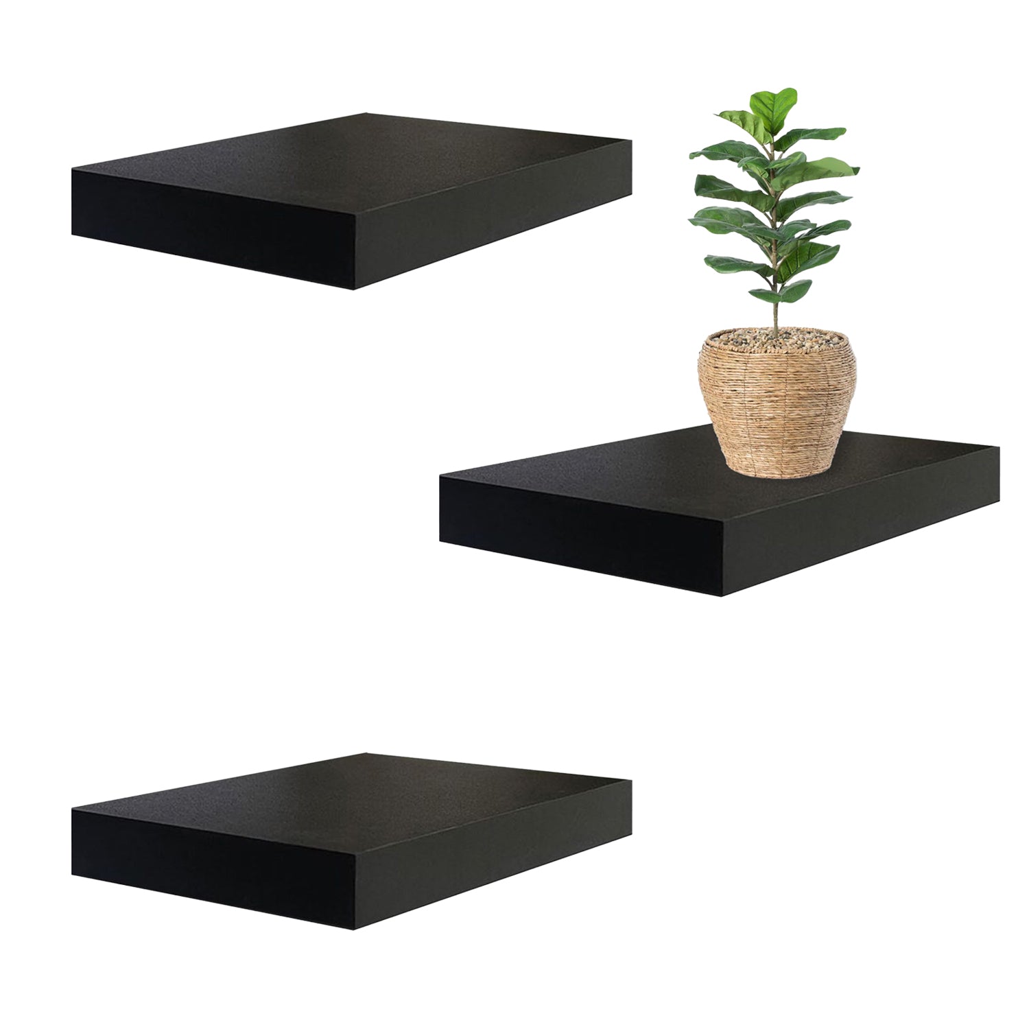 Jessar - Ensemble de 3 Tablettes Flottantes Murales, 15.75" x 9.25" x 1.5" , Noir - Simple Boutique