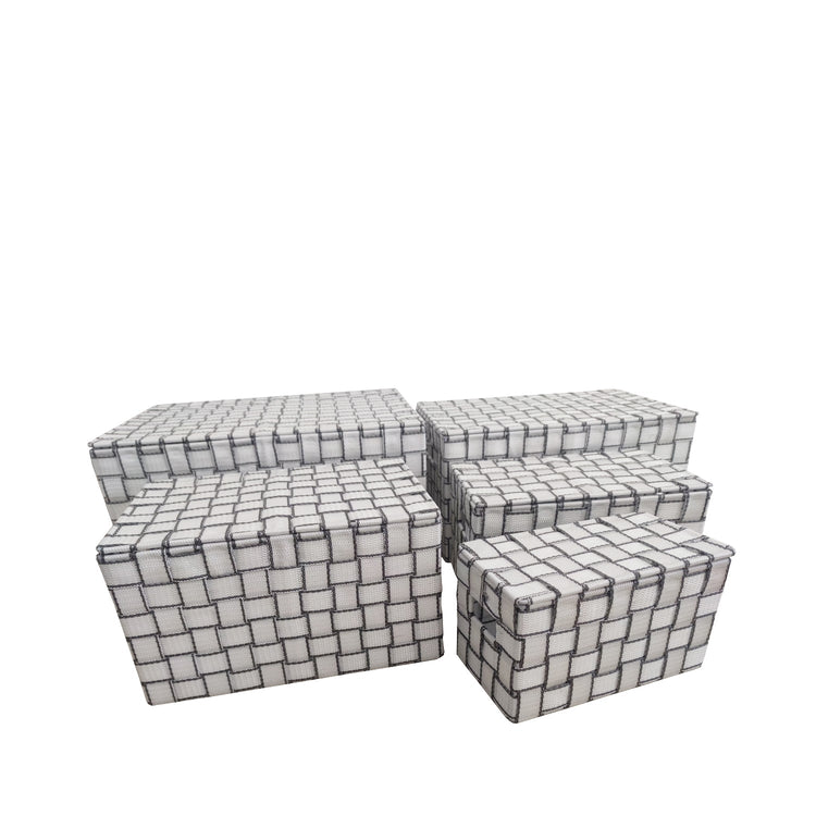 Jessar - Ensemble de 5 Paniers de Rangement en Tissu avec Couvercles Rabattables, Blanc - Simple Boutique