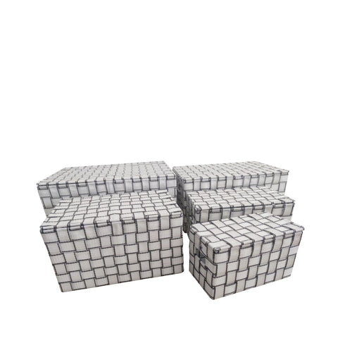 Jessar - Ensemble de 5 Paniers de Rangement en Tissu avec Couvercles Rabattables, Blanc