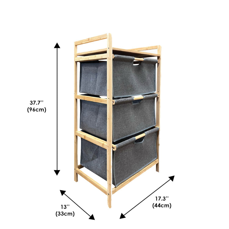 Jessar - Meuble de Rangement avec Panier à Linge Amovible, Cadre en Bambou, Gris - Simple Boutique