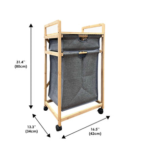 Jessar - Meuble de Rangement avec Panier à Linge Amovible, Cadre en Bambou, Gris - Simple Boutique