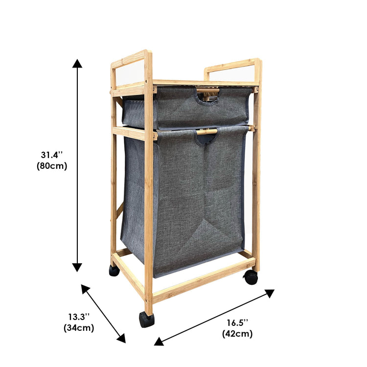 Jessar - Meuble de Rangement avec Panier à Linge Amovible, Cadre en Bambou, Gris - Simple Boutique