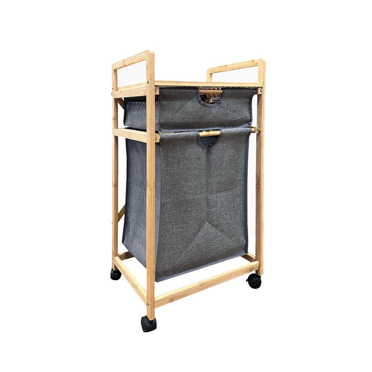 Jessar - Meuble de Rangement avec Panier à Linge Amovible, Cadre en Bambou, Gris - Simple Boutique