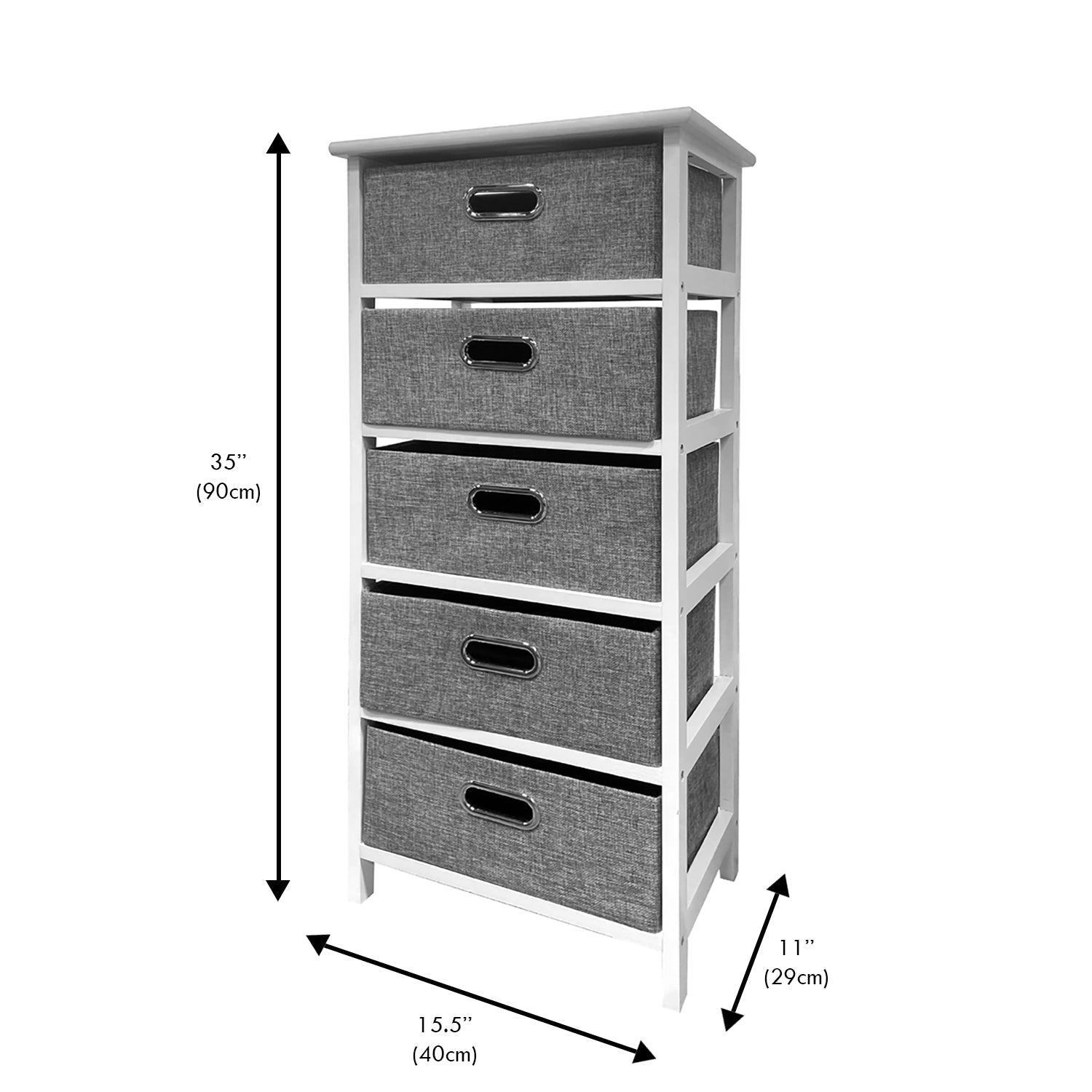 Jessar - Meuble de Rangement en Bois avec 5 Tiroirs en Tissu, Gris et Blanc - Simple Boutique