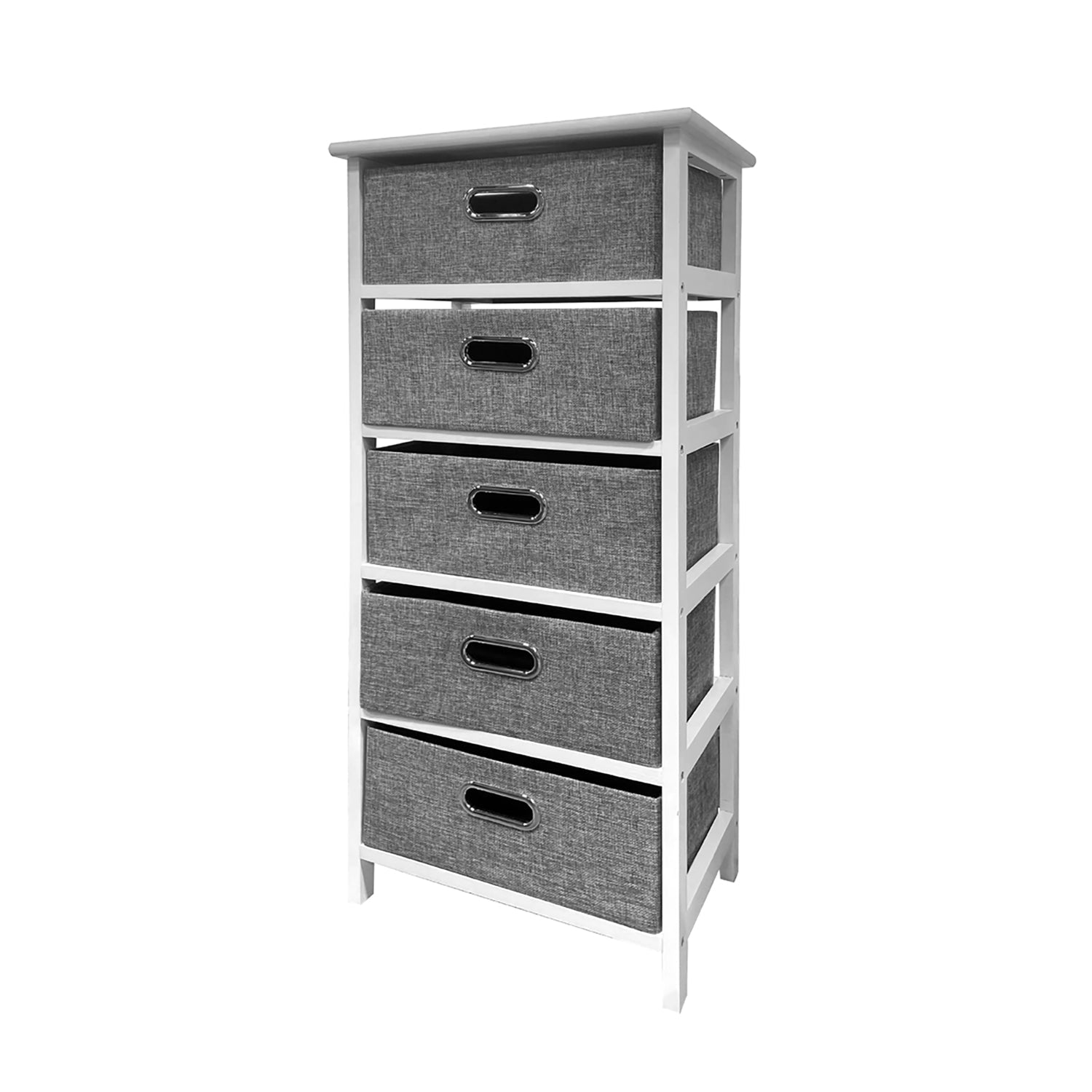 Jessar - Meuble de Rangement en Bois avec 5 Tiroirs en Tissu, Gris et Blanc - Simple Boutique