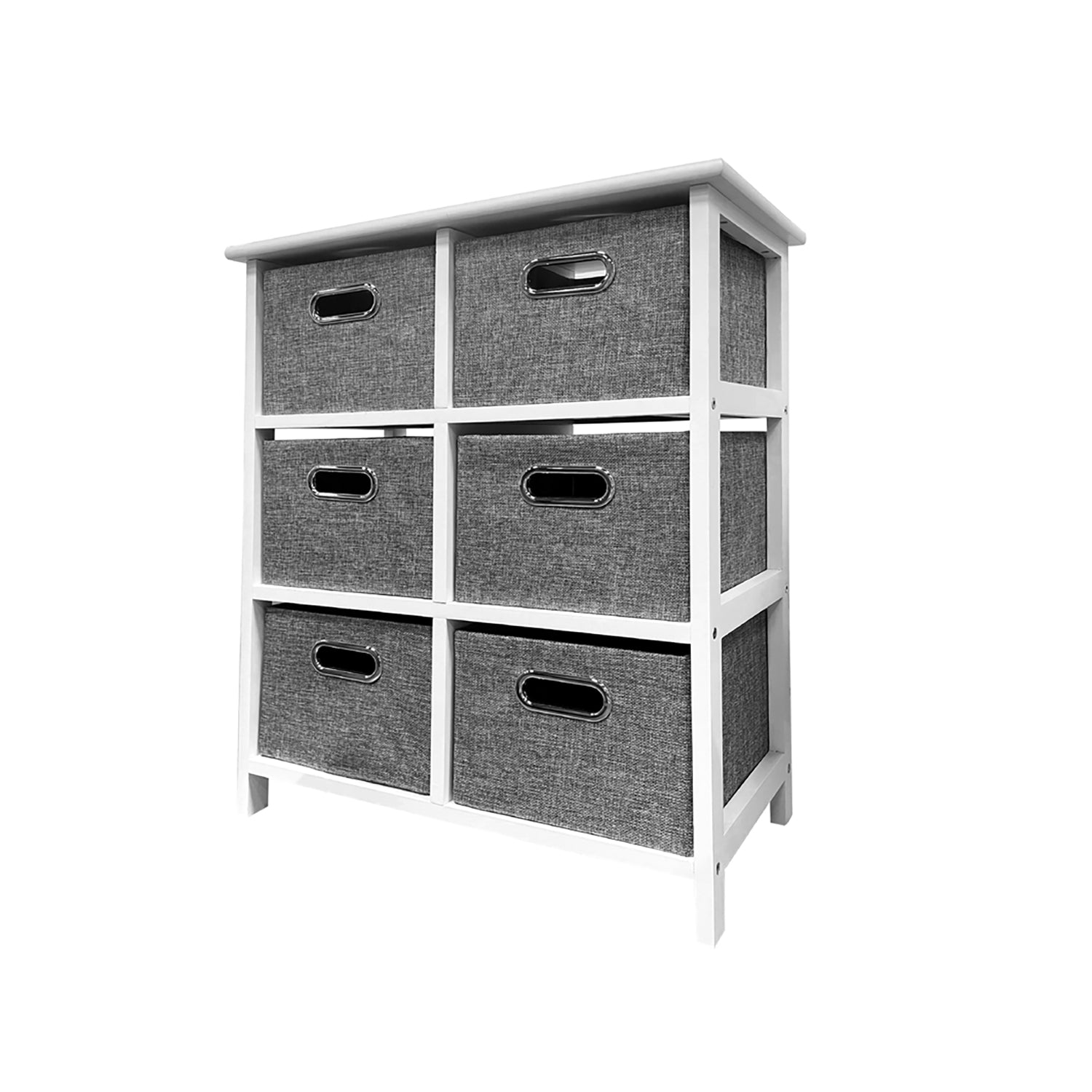Jessar - Meuble de Rangement en Bois avec 6 Tiroirs en Tissu, Gris et Blanc - Simple Boutique