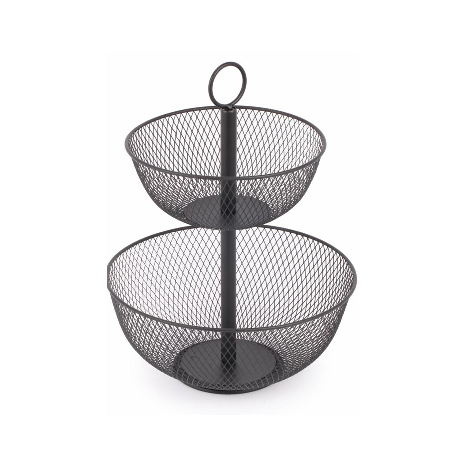 Jessar - Panier à Fruits à 2 Étages, 31 x 31 x 41cm, Noir - Simple Boutique