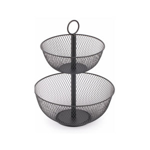 Jessar - Panier à Fruits à 2 Étages, 31 x 31 x 41cm, Noir - Simple Boutique