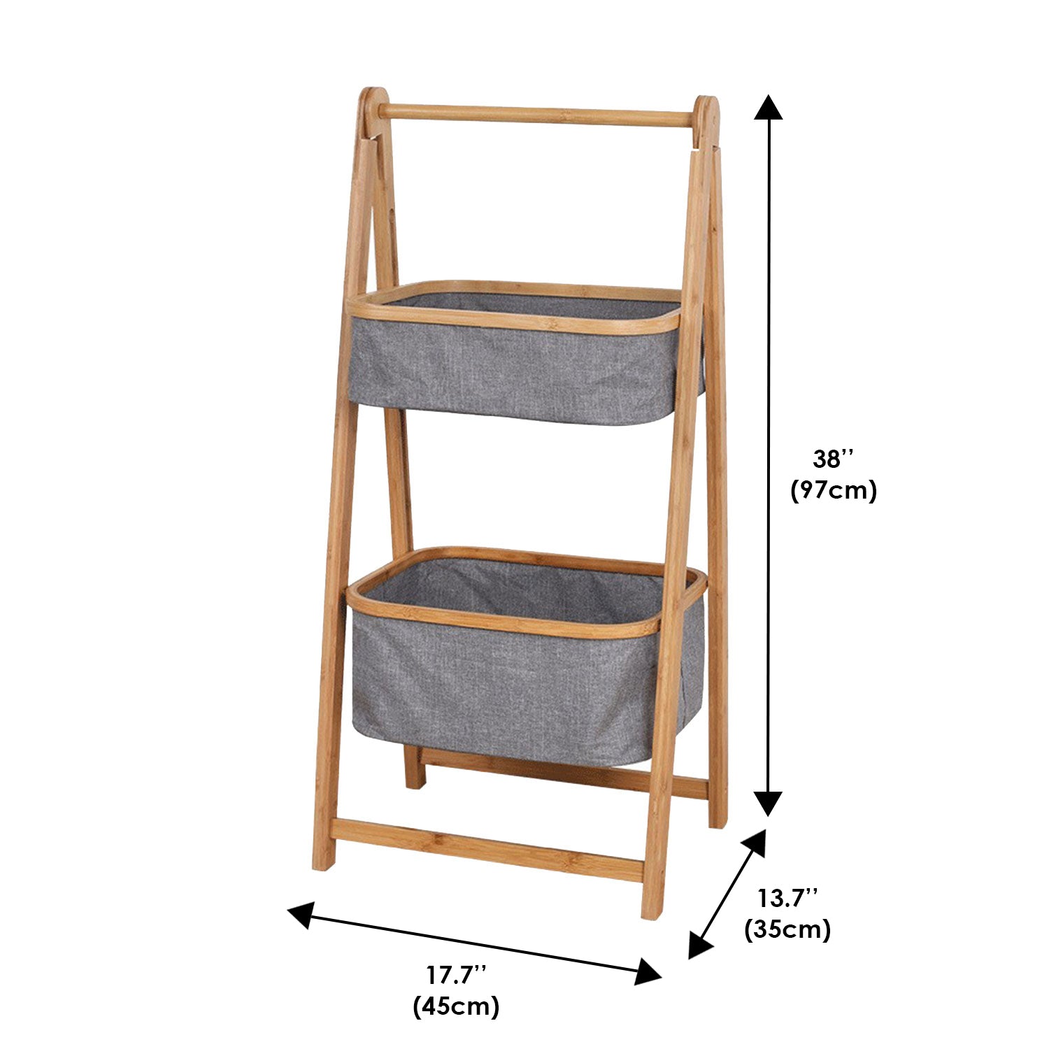 Jessar - Panier à Linge à 2 Niveaux, Cadre en Bambou, Gris - Simple Boutique